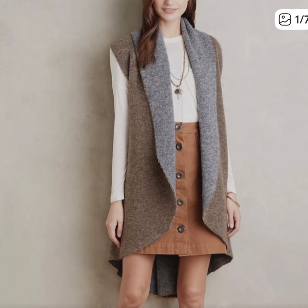 Moth Anthropologie shawled avalee long Brown grey wool vest size XS/S
